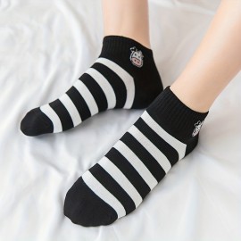 5 Pairs Cute Cow Print Ankle Socks For Women - Comfortable And Breathable Hosiery