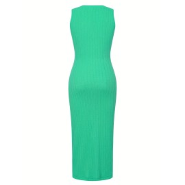 Textured Solid Dress, Sexy Crew Neck Sleeveless Bodycon Dress, Women's Clothing