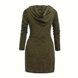 Solid Hooded Dress, Casual Long Sleeve Versatile Dress, Women's Clothing