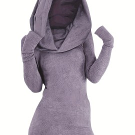 Solid Hooded Dress, Casual Long Sleeve Versatile Dress, Women's Clothing