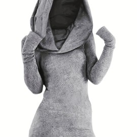 Solid Hooded Dress, Casual Long Sleeve Versatile Dress, Women's Clothing