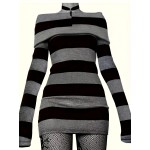 Striped Print Foldover Dress, Casual Long Sleeve Bodycon Dress, Women's Clothing