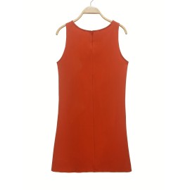 Solid Crew Neck Tank Dress, Elegant Sleeveless Loose Dress For Summer, Women's Clothing