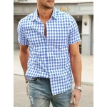 Men's Casual Button-up Shirt Short Sleeve Cotton Plaid Shirt Casual Small Plaid Shirt Regular Fit