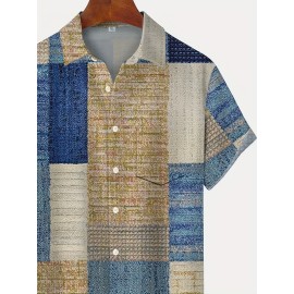 Retro Geometric Pattern Men's Casual Short Sleeve Lapel Shirt for Summer Outdoor - Retro Carpet Texture