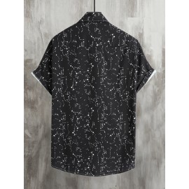 Constellation Style Pattern Men's Casual Short Sleeve Button Up Shirt, Summer Holiday