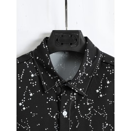 Constellation Style Pattern Men's Casual Short Sleeve Button Up Shirt, Summer Holiday