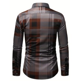 Mens Semi-formal Non Stretch Long Sleeve Turndown Collar Shirt, Male Clothes For Spring And Summer