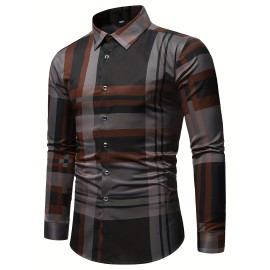 Mens Semi-formal Non Stretch Long Sleeve Turndown Collar Shirt, Male Clothes For Spring And Summer