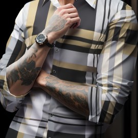 Mens Semi-formal Non Stretch Long Sleeve Turndown Collar Shirt, Male Clothes For Spring And Summer