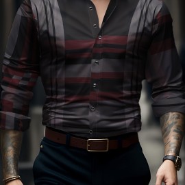 Mens Semi-formal Non Stretch Long Sleeve Turndown Collar Shirt, Male Clothes For Spring And Summer