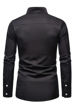 Embroidery Design Men's Stylish Asymmetrical Slim Long Sleeve Single Breast Shirt With Button, Banquet Wedding