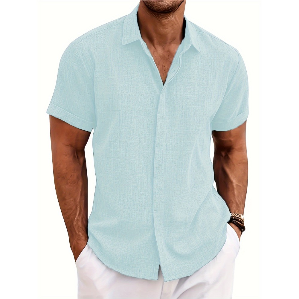 Solid Men's Short Sleeve Button Down Shirt, Summer Men's Clothing, Leisurewear