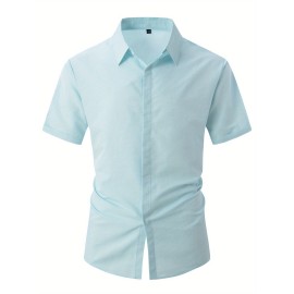 Solid Men's Short Sleeve Button Down Shirt, Summer Men's Clothing, Leisurewear