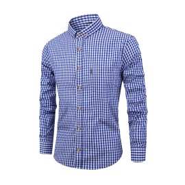 Men's Stylish Checkered Pattern Long Sleeve Shirt - Casual and Breathable for City Walks and Outdoor Activities