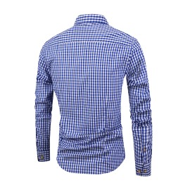 Men's Stylish Checkered Pattern Long Sleeve Shirt - Casual and Breathable for City Walks and Outdoor Activities