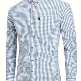 Men's Stylish Checkered Pattern Long Sleeve Shirt - Casual and Breathable for City Walks and Outdoor Activities