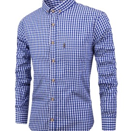 Men's Stylish Checkered Pattern Long Sleeve Shirt - Casual and Breathable for City Walks and Outdoor Activities