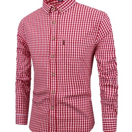 Men's Stylish Checkered Pattern Long Sleeve Shirt - Casual and Breathable for City Walks and Outdoor Activities