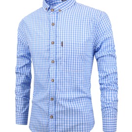 Men's Stylish Checkered Pattern Long Sleeve Shirt - Casual and Breathable for City Walks and Outdoor Activities