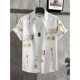 Stylish Pattern Men's Casual Daily Short Sleeve Button Up Shirt, Summer Holiday