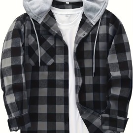 Men's Plaid Hooded Shirt Jacket with Chest Pocket - Casual Fall Winter Outwear