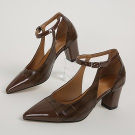 Women's D'Orsay Chunky High Heels, Fashion Pointed Toe Ankle Strap Pumps, Stylish Party Dress Shoes