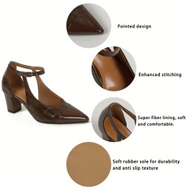 Women's D'Orsay Chunky High Heels, Fashion Pointed Toe Ankle Strap Pumps, Stylish Party Dress Shoes