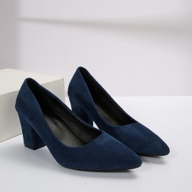 Women's Solid Color Block Heels, Elegant Point Toe Dress Pumps, Women's Fashion Slip On Heels