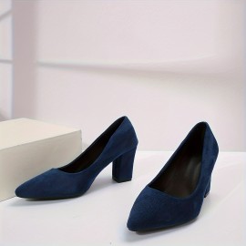 Women's Solid Color Block Heels, Elegant Point Toe Dress Pumps, Women's Fashion Slip On Heels