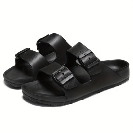 Men's Trendy Lace Free Slide Sandals With Double Adjustable Buckle Straps, Casual Walking Shoes With Straps