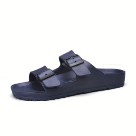 Men's Trendy Lace Free Slide Sandals With Double Adjustable Buckle Straps, Casual Walking Shoes With Straps