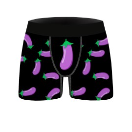 Men's Purple Eggplant Print Boxer Briefs - Breathable and Comfy High Stretch Trunks