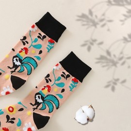 Music Festival Casual Crew Socks, Funny Colorful Chicken Pattern Mid Tube Socks, Women's Stockings & Hosiery