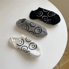 3 pairs Smiling Print Low Cut Ankle Socks for Women - Soft, Lightweight, and Comfortable