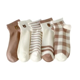 5 Pairs Ankle Socks, Cute Soft Teddy Bear Cotton Socks, Women's Stockings & Hosiery