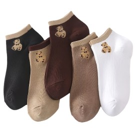 Women's 5 Pairs Cute Graphic Ribbed Knit Breathable Ankle Socks