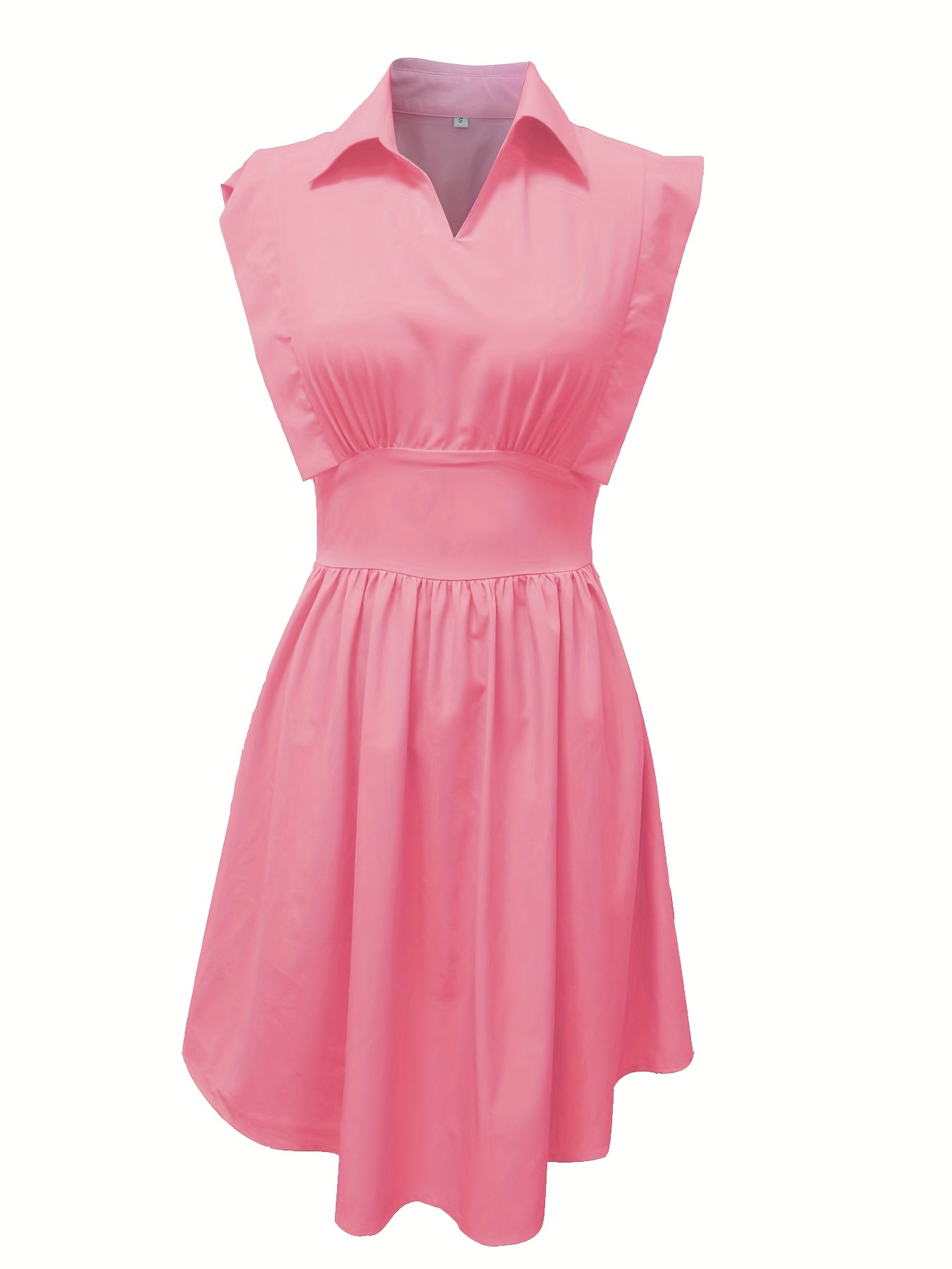 slim waist ruffle dress cute solid sleeveless dress with a collar womens clothing details 14