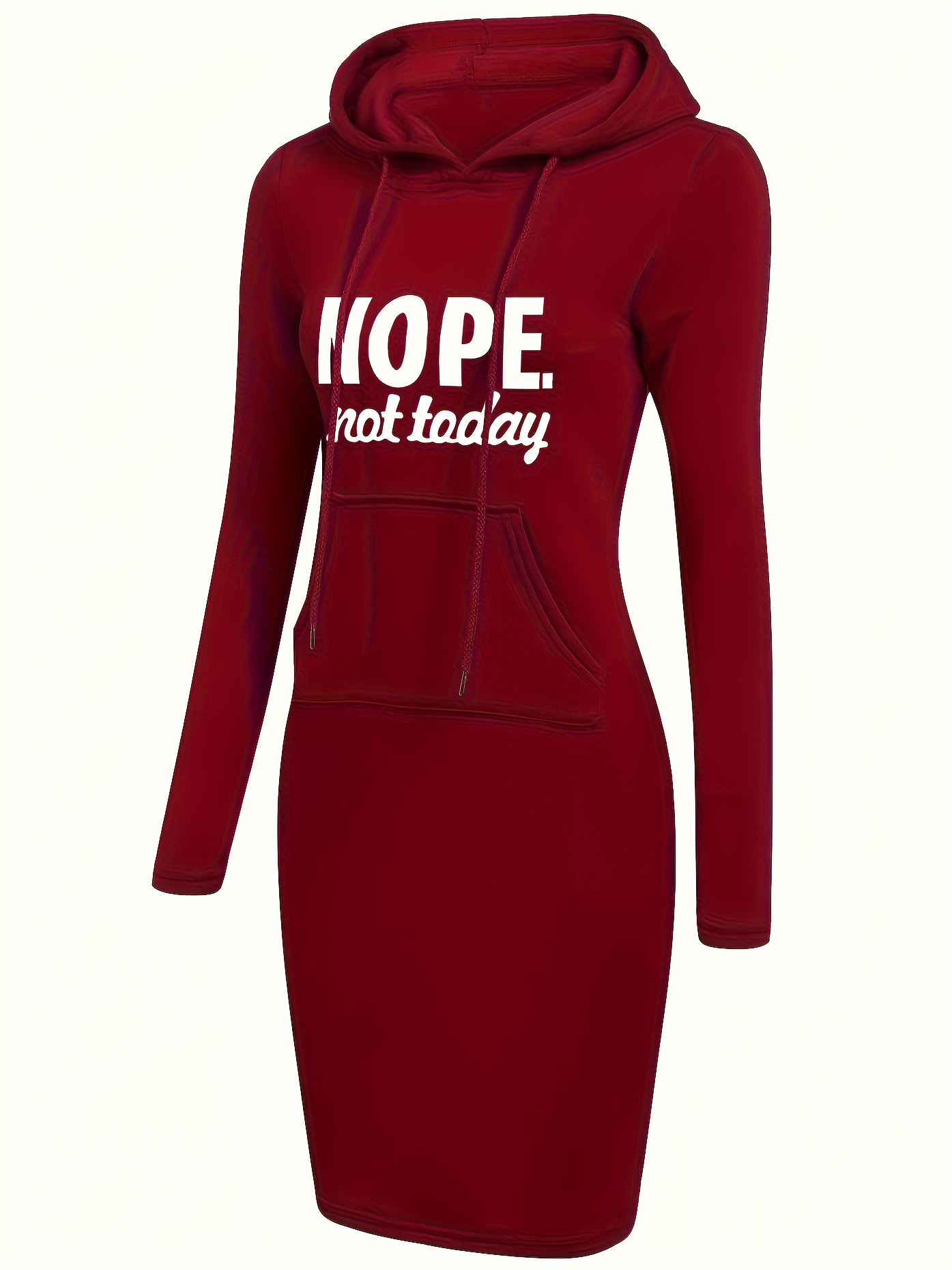 nope not today print hooded dress casual drawstring long sleeve dress womens clothing details 3