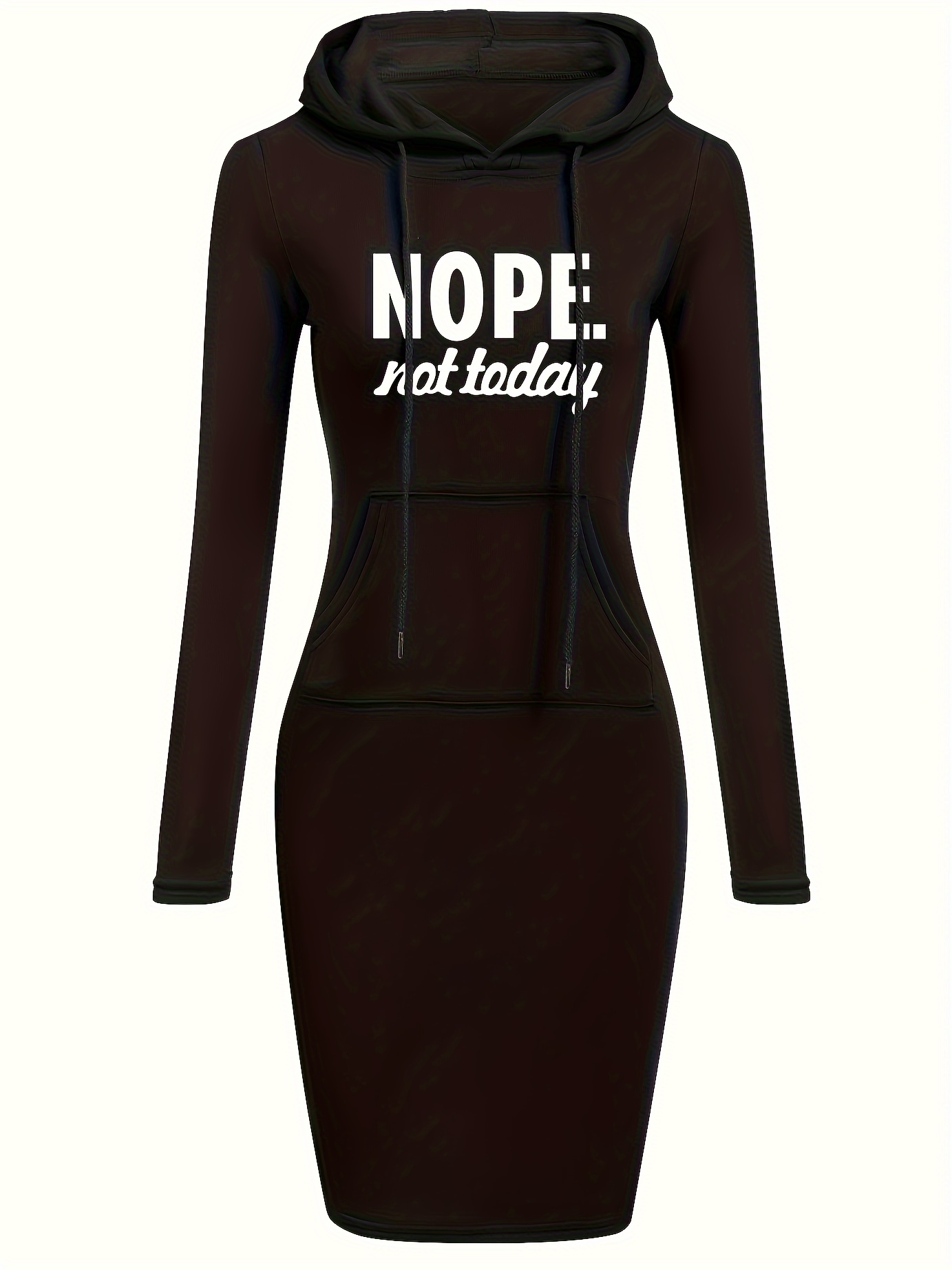 nope not today print hooded dress casual drawstring long sleeve dress womens clothing details 4