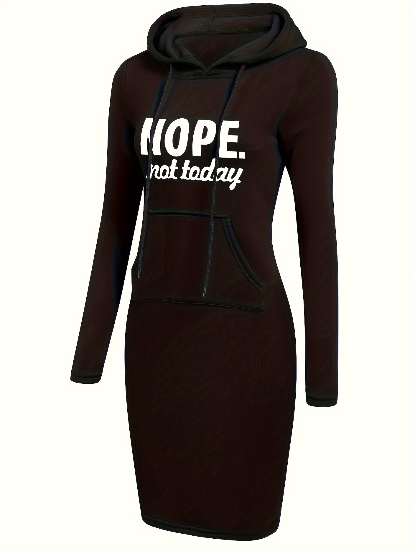 nope not today print hooded dress casual drawstring long sleeve dress womens clothing details 5