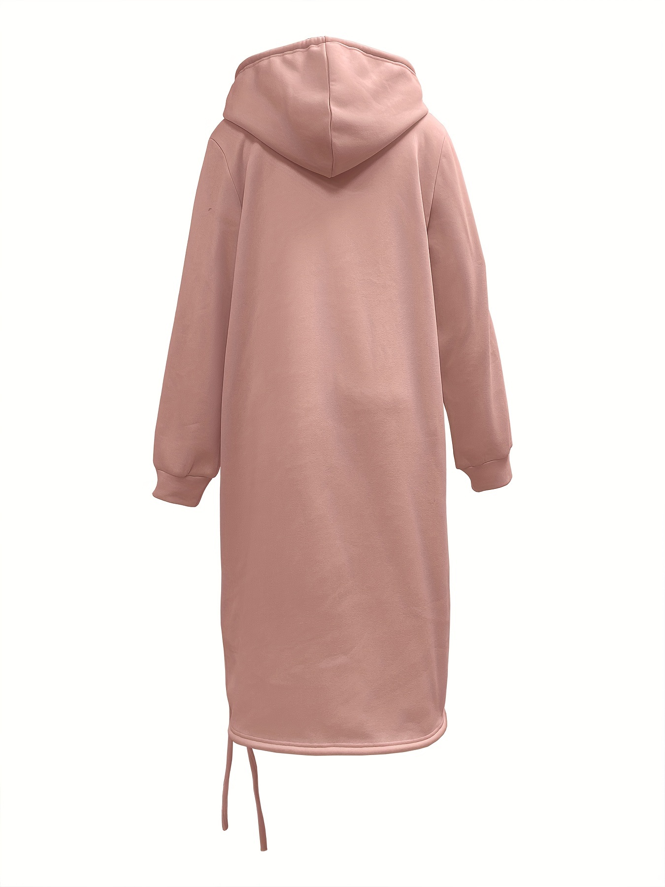 drawstring split hooded dress casual solid long sleeve midi dress womens clothing details 6