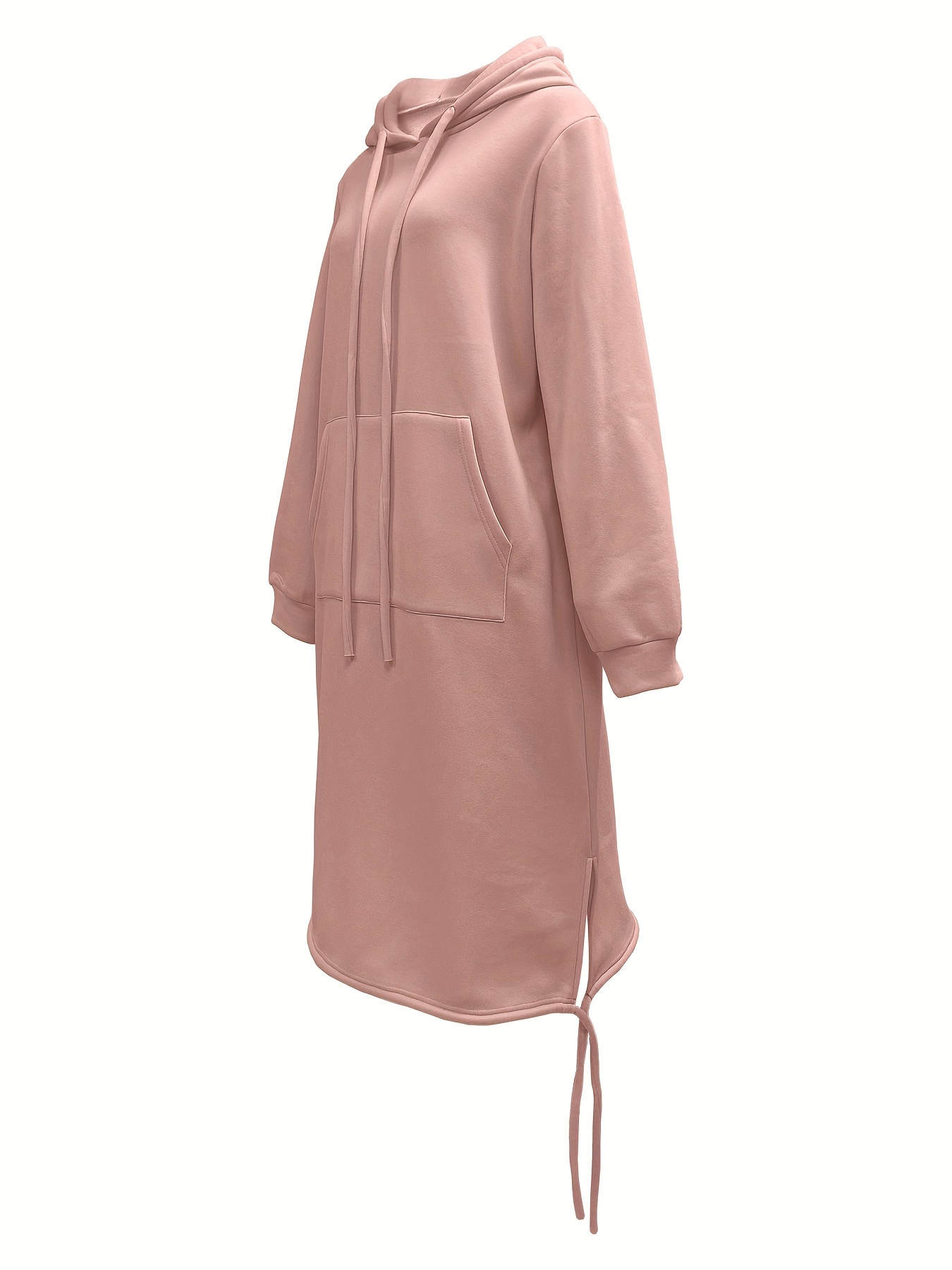 drawstring split hooded dress casual solid long sleeve midi dress womens clothing details 8