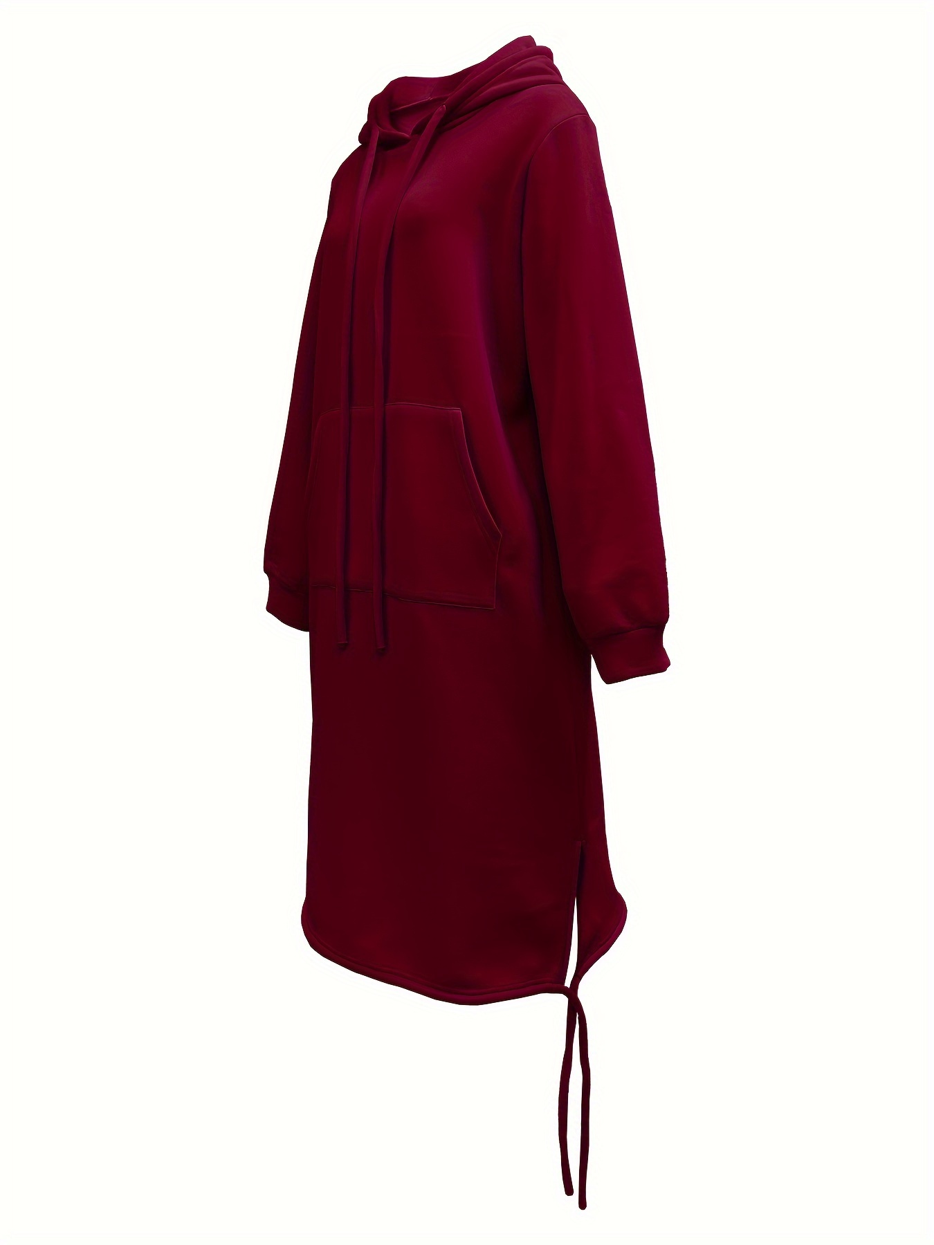 drawstring split hooded dress casual solid long sleeve midi dress womens clothing details 22