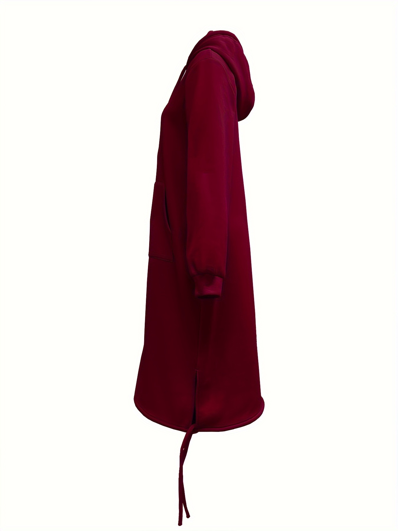 drawstring split hooded dress casual solid long sleeve midi dress womens clothing details 23