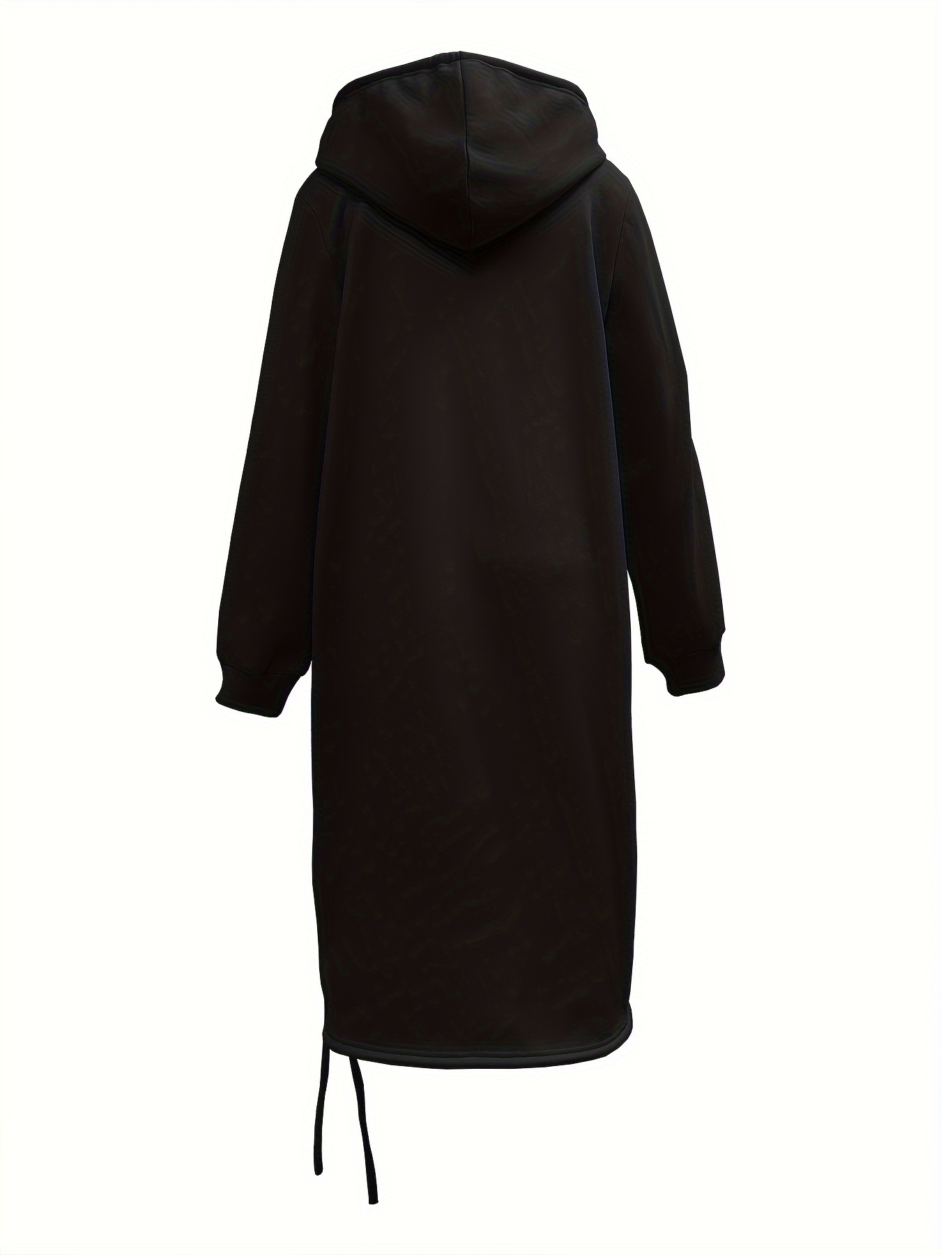 drawstring split hooded dress casual solid long sleeve midi dress womens clothing details 30