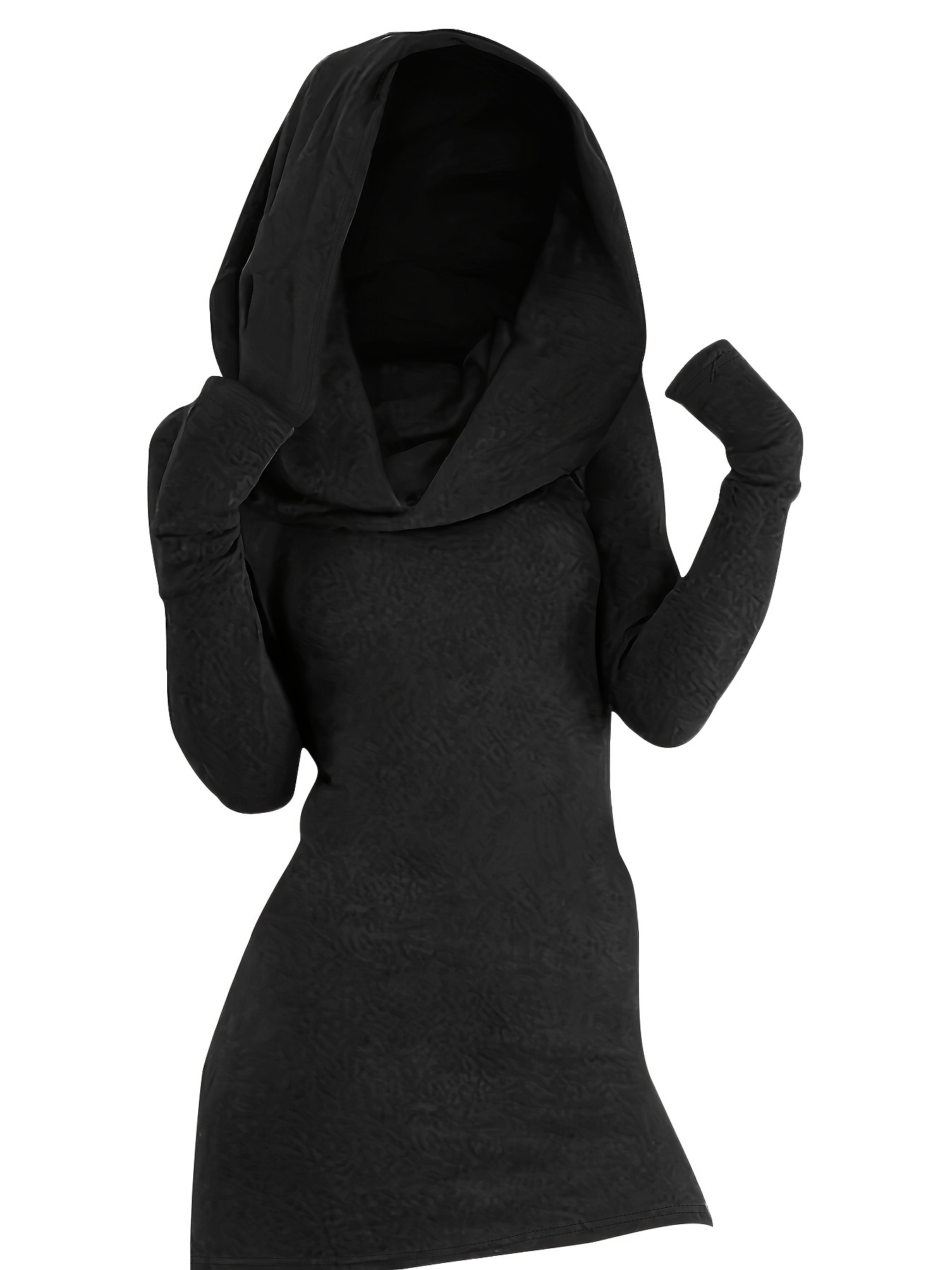 solid hooded dress casual long sleeve versatile dress womens clothing details 0