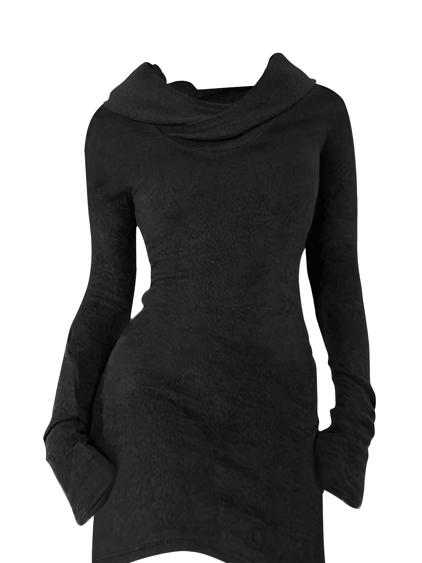 solid hooded dress casual long sleeve versatile dress womens clothing details 2