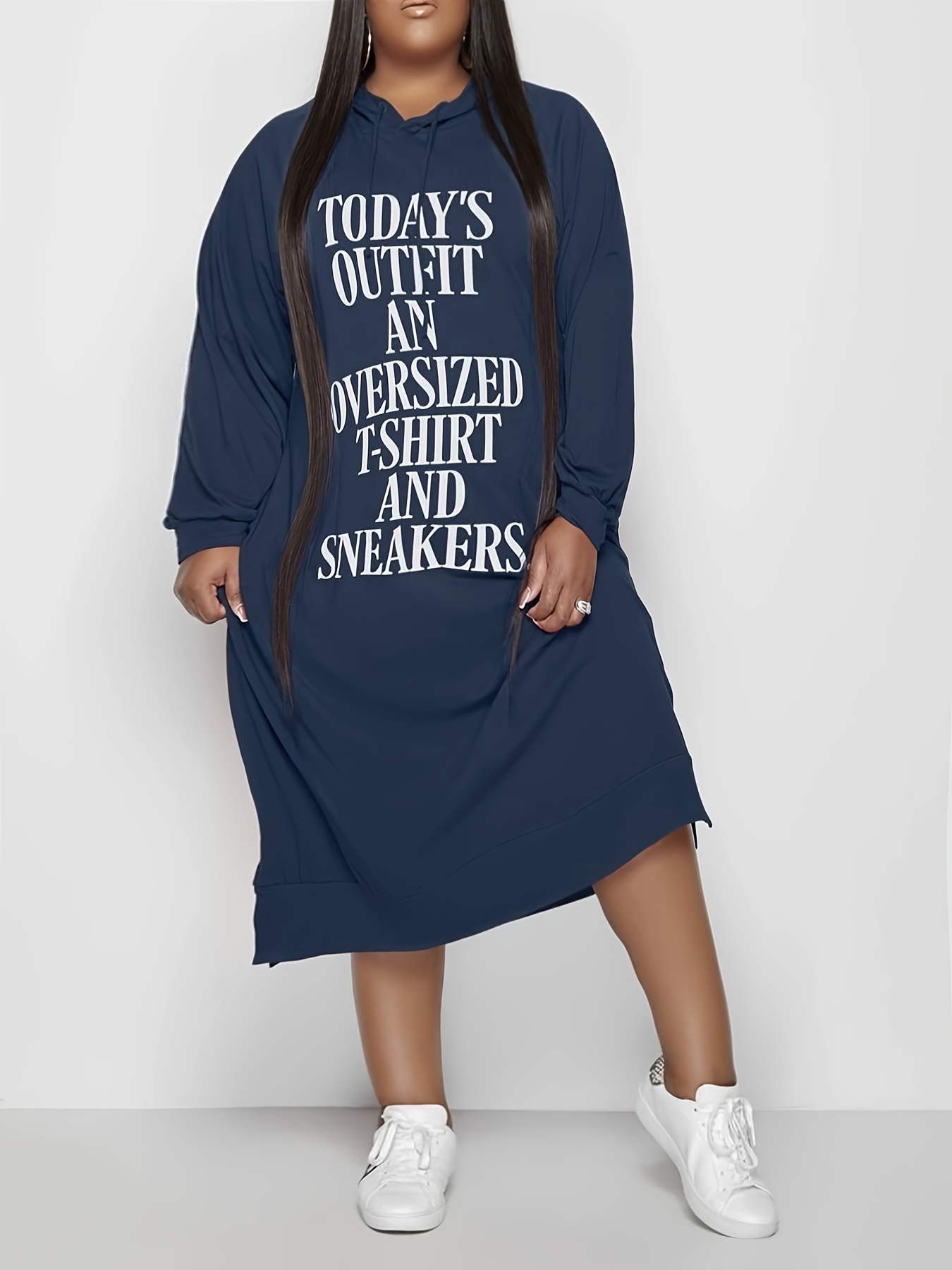 letter print hooded dress casual drawstring long sleeve dress womens clothing details 5