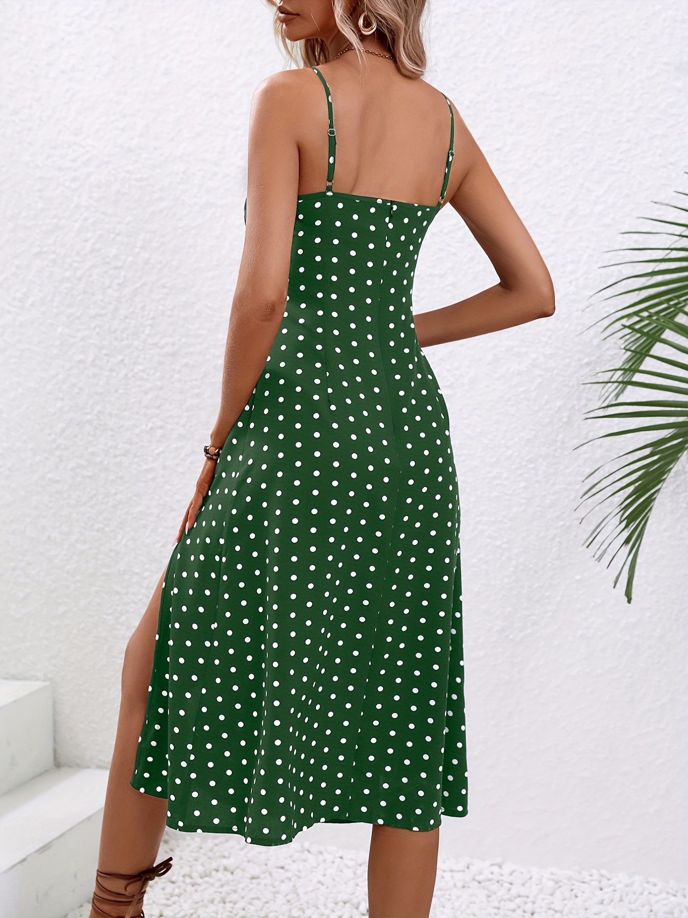 floral print spaghetti dress elegant split backless cami dress womens clothing details 3